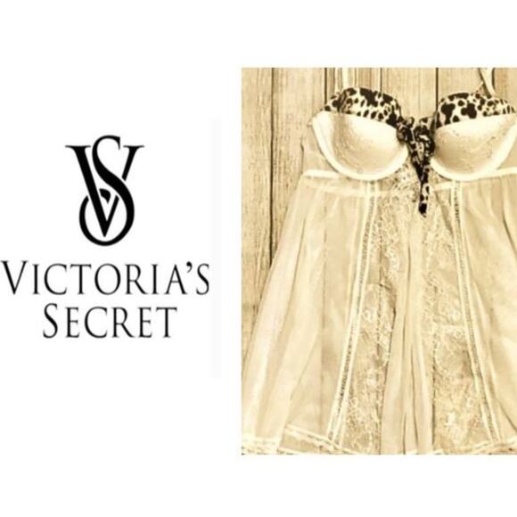 Rare Victoria's Secret Baby doll Lingerie 36B Sheer Leopard Print Pushup Padded - Picture 8 of 9